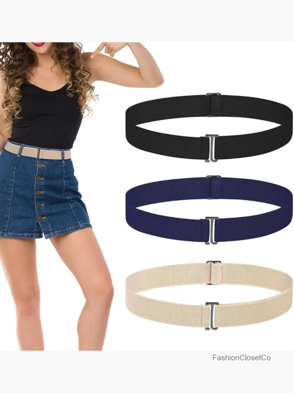 3 Pack No Show Stretch Belts with Flat Buckle, Adjustable Elastic Waist Belts
